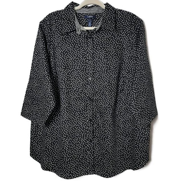 Chaps by Ralph Lauren Womens Black Polka Dots 3/4 Sleeves Button Up Top 2X - Picture 1 of 8